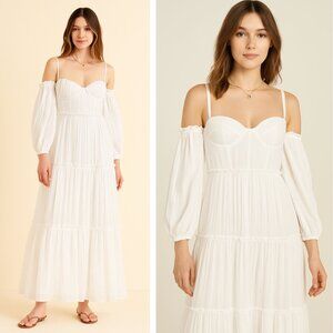 NWT Cami NYC Cora Cold Shoulder Peasant Dress White Boho Maxi Large Cottagecore